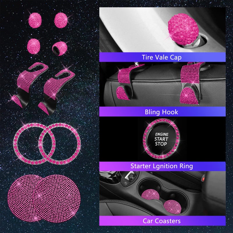 JINGSEN 25PCS Bling Car Parts Set  Car Parts Set Female Plug Universal 15 Inch  Shiny License Plate Frame  Center Console Cover and Rearview Mirror Set and Other Car Accessories(Rose Pink) - Image 4